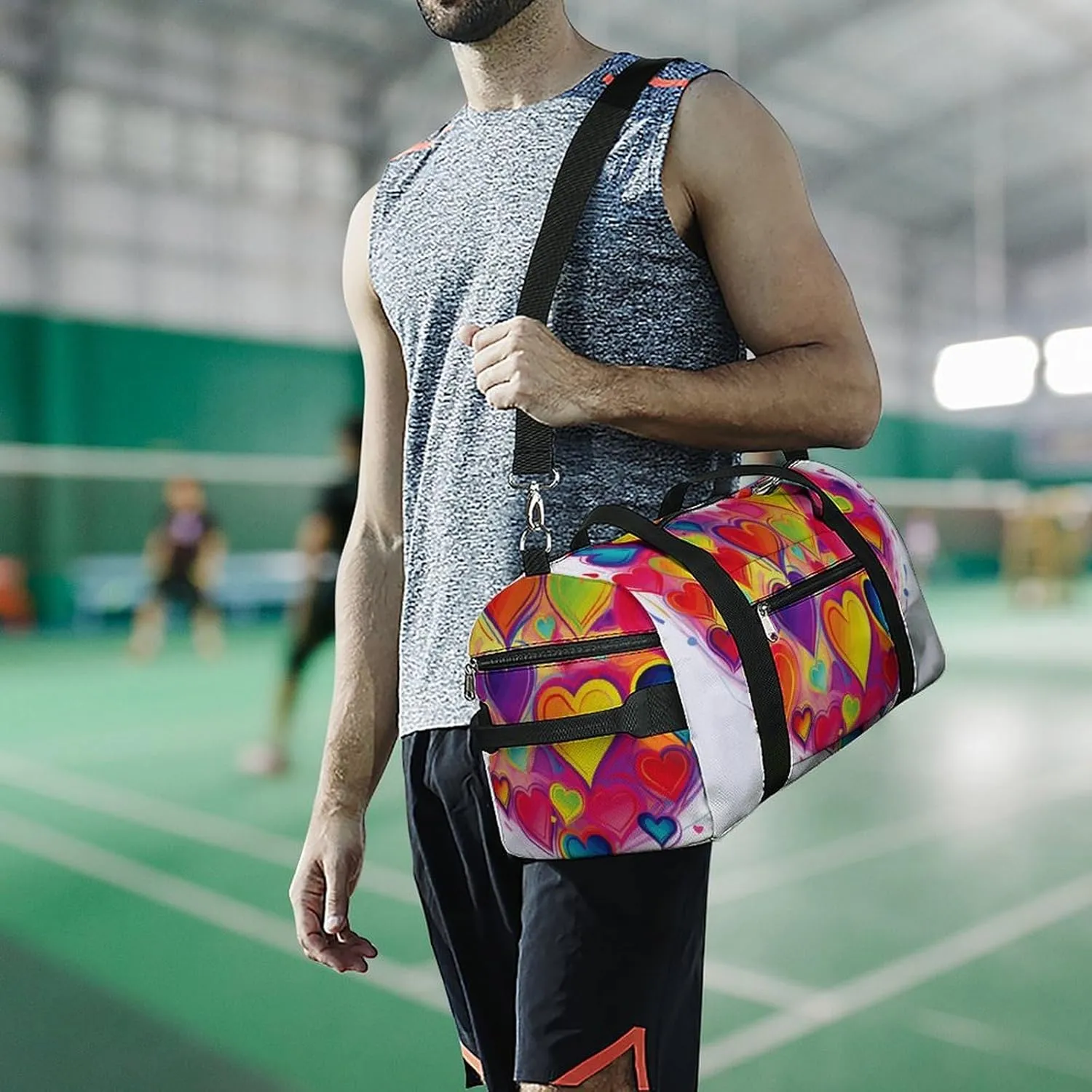 Gym Bag Colourful Heart Duffel Bag for Men Women Travel Overnight Bag with Shoe Compartment Workout Bags