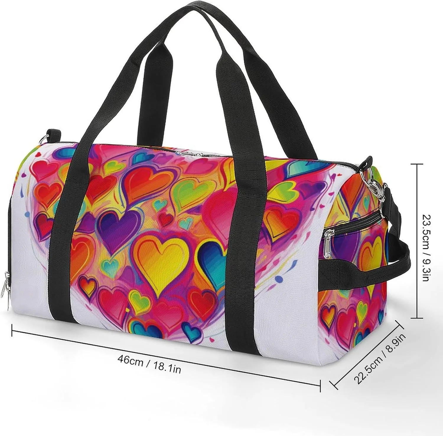 Gym Bag Colourful Heart Duffel Bag for Men Women Travel Overnight Bag with Shoe Compartment Workout Bags