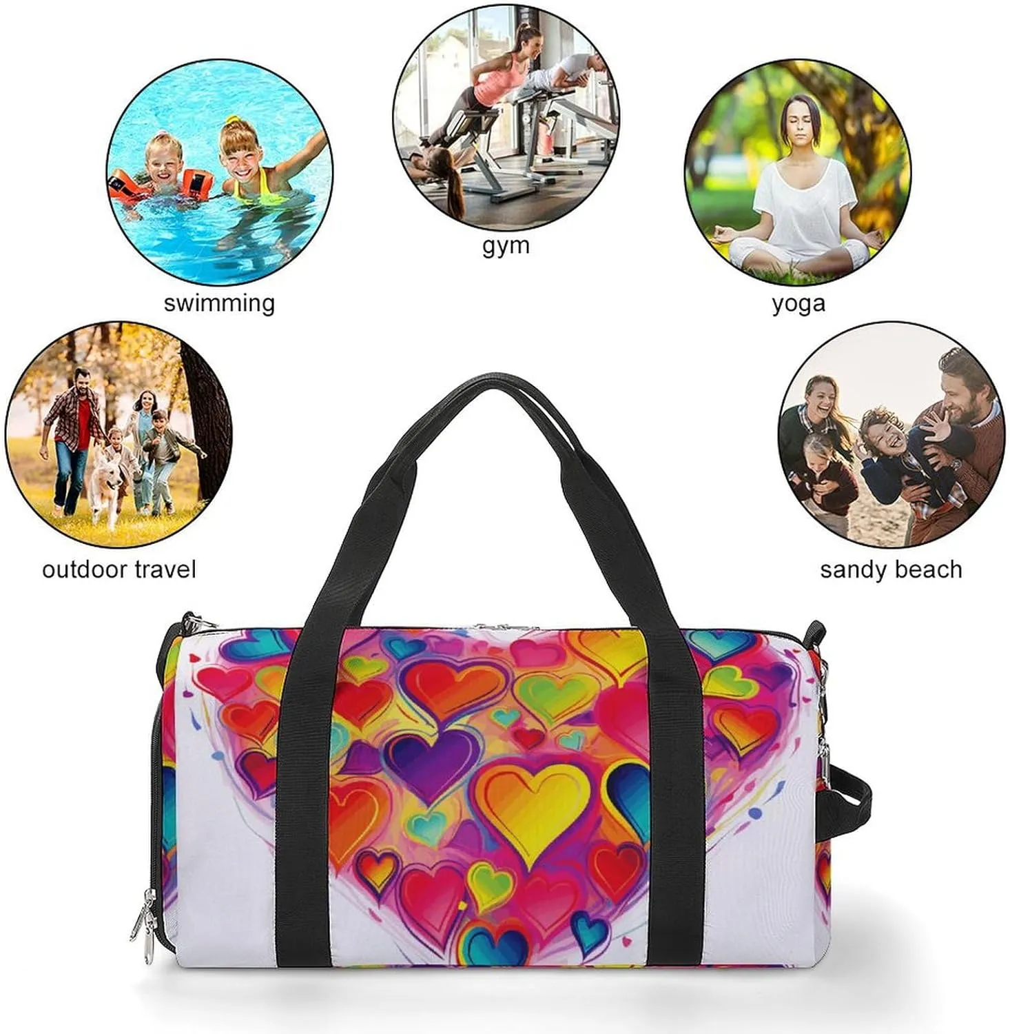 Gym Bag Colourful Heart Duffel Bag for Men Women Travel Overnight Bag with Shoe Compartment Workout Bags