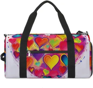 Gym Bag Colourful Heart Duffel Bag for Men Women Travel Overnight Bag with Shoe Compartment Workout Bags