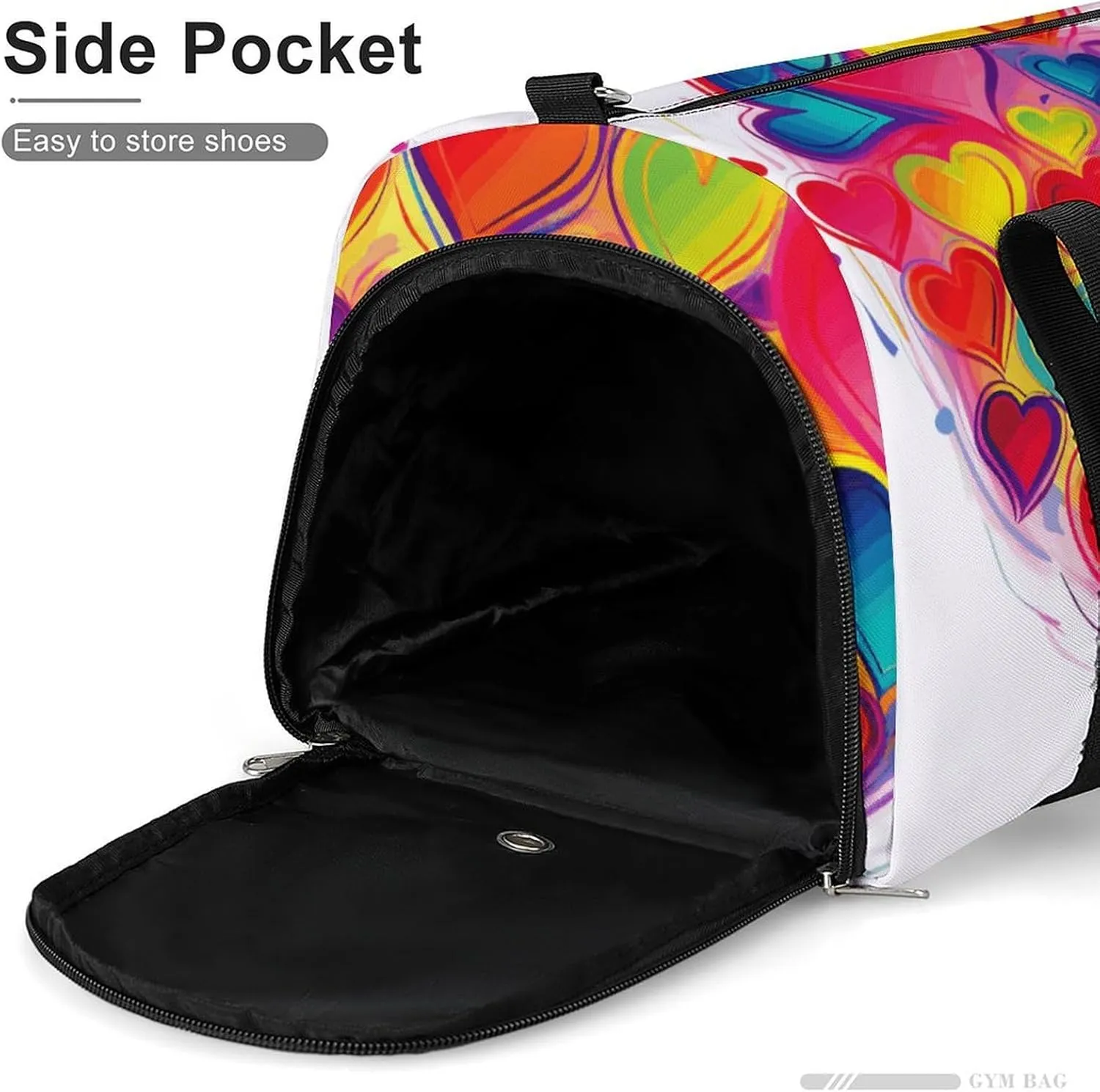 Gym Bag Colourful Heart Duffel Bag for Men Women Travel Overnight Bag with Shoe Compartment Workout Bags