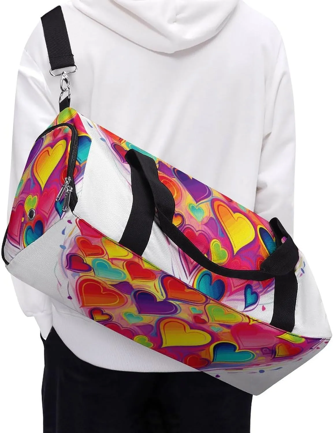 Gym Bag Colourful Heart Duffel Bag for Men Women Travel Overnight Bag with Shoe Compartment Workout Bags