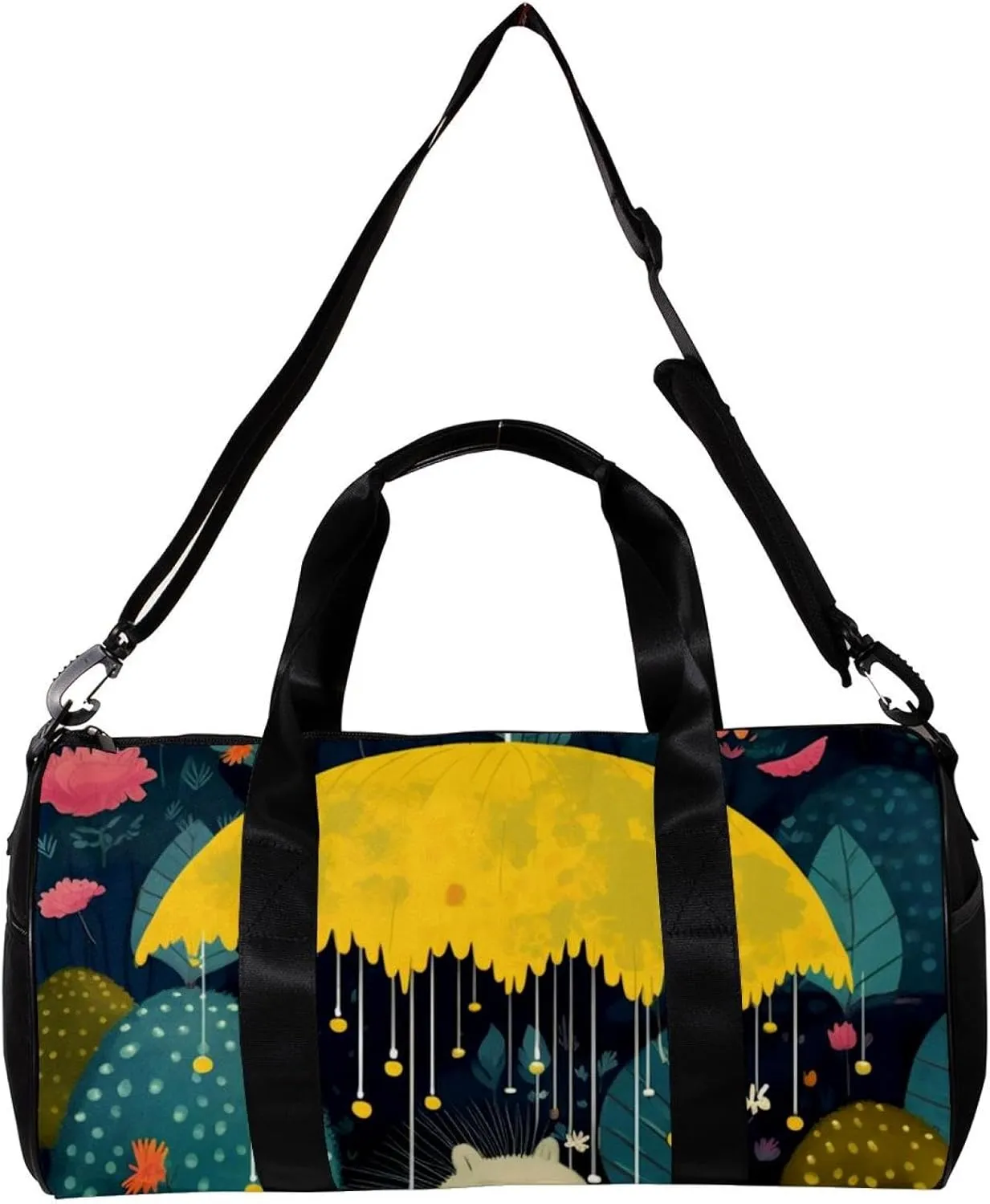Gym Bags for Men,Travel Duffel Bags for Women,Umbrella Cartoon Forest Animal Raining,Workout Bag