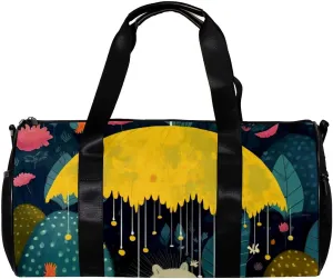 Gym Bags for Men,Travel Duffel Bags for Women,Umbrella Cartoon Forest Animal Raining,Workout Bag