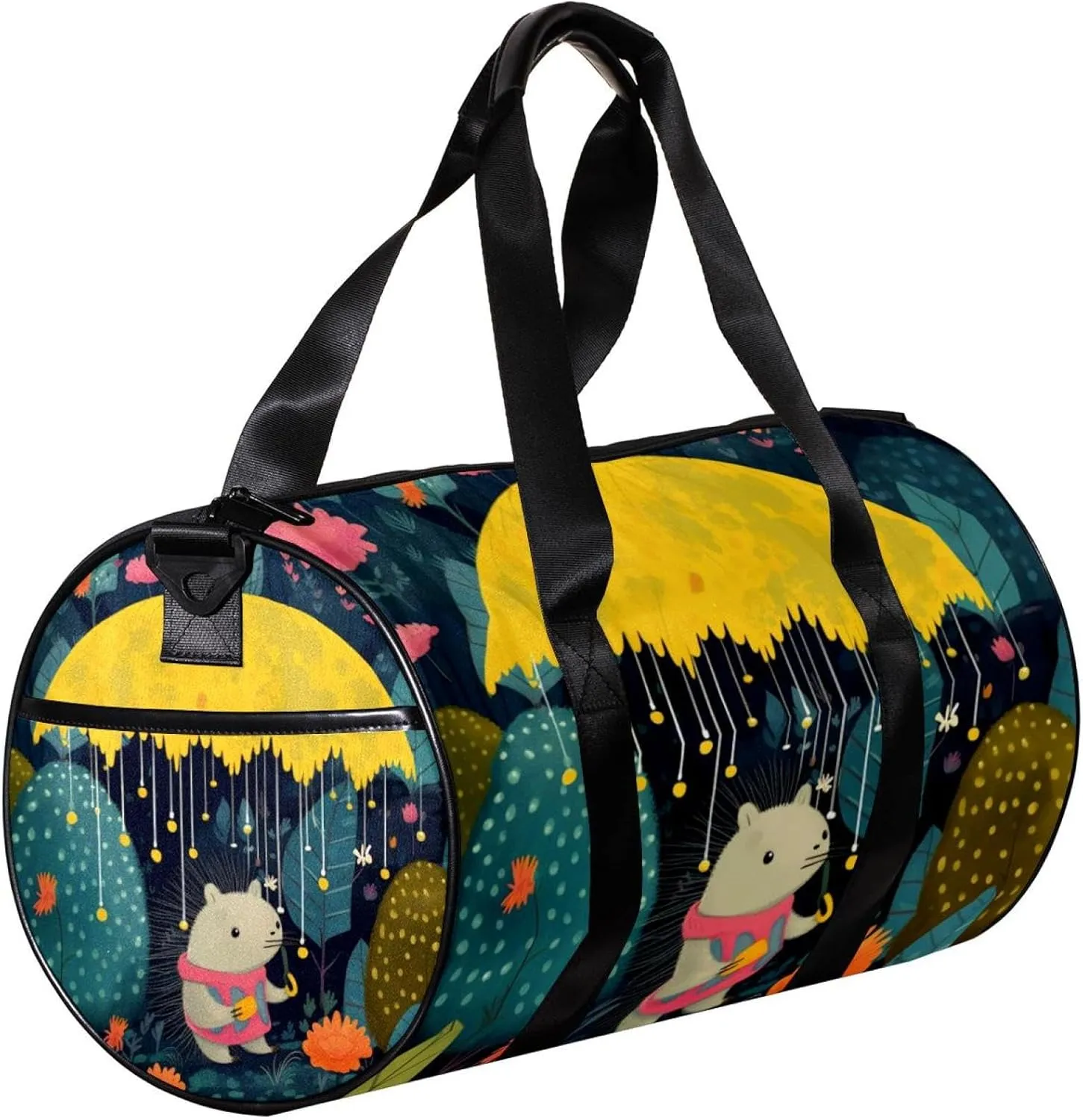Gym Bags for Men,Travel Duffel Bags for Women,Umbrella Cartoon Forest Animal Raining,Workout Bag