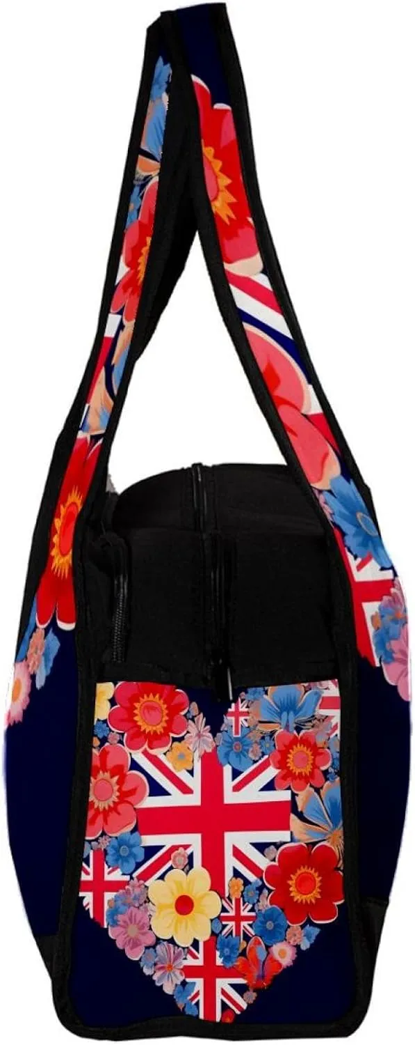Gym Bags for Women,Duffle Bag for Travel,British Flag Heart Flower,Gym Bag for Men