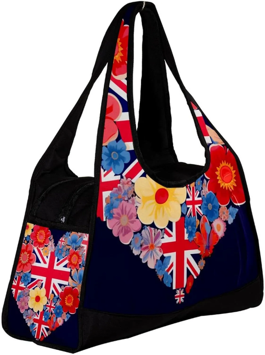 Gym Bags for Women,Duffle Bag for Travel,British Flag Heart Flower,Gym Bag for Men