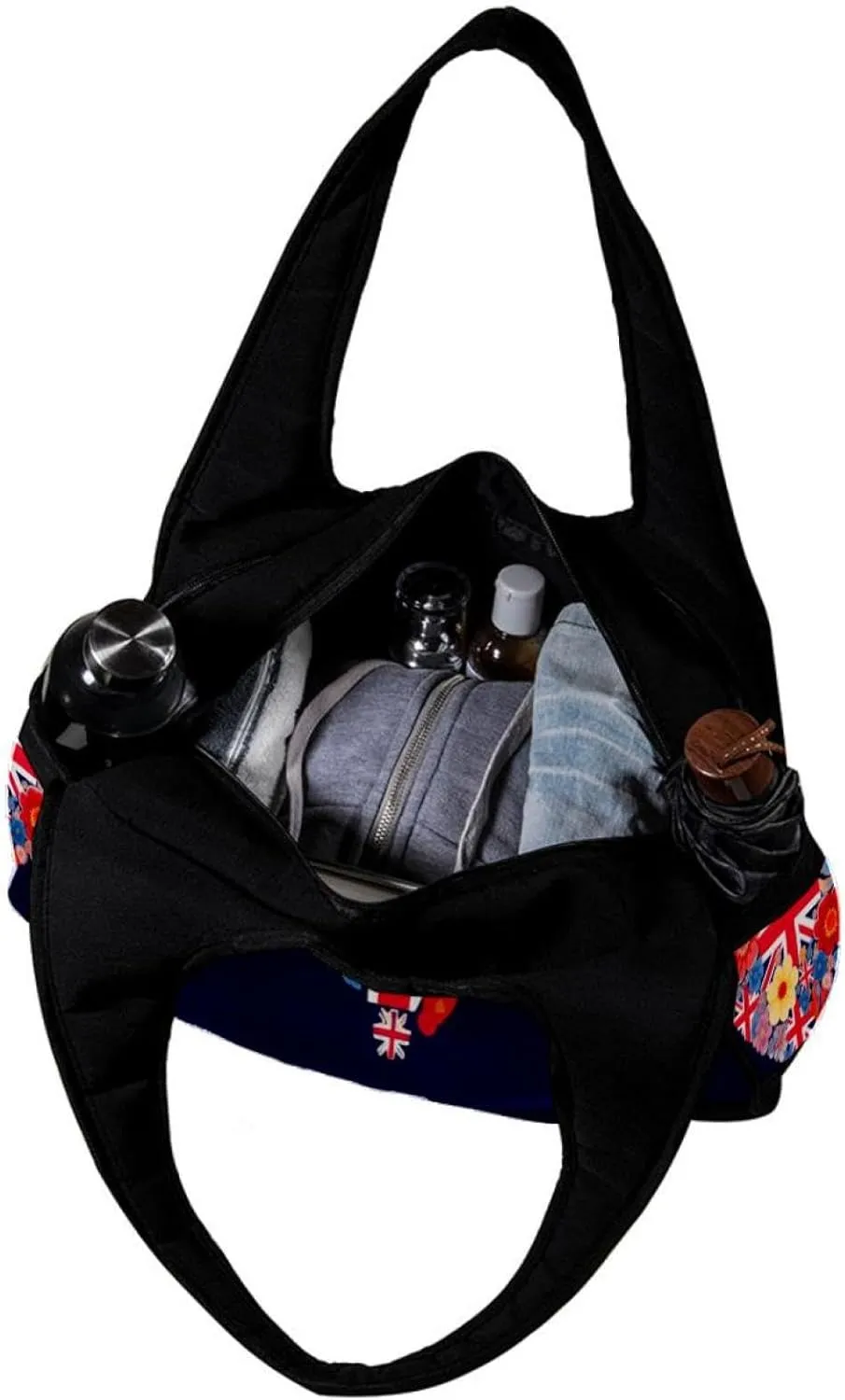 Gym Bags for Women,Duffle Bag for Travel,British Flag Heart Flower,Gym Bag for Men