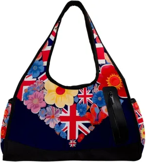 Gym Bags for Women,Duffle Bag for Travel,British Flag Heart Flower,Gym Bag for Men