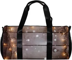 Gym Bags for Women,Duffle Bag for Travel,Christmas Lights Decoration Wood Planks,Gym Bag for Men