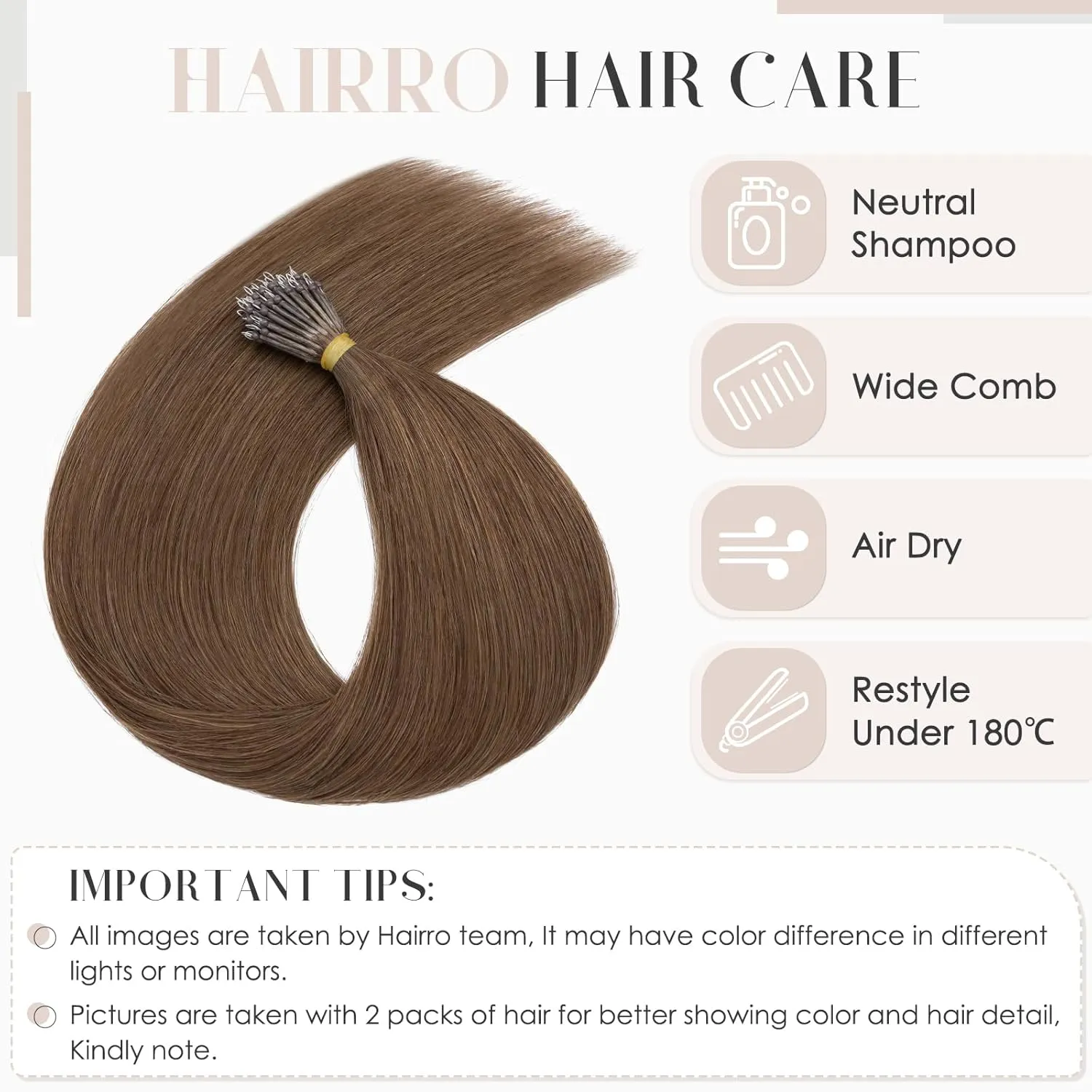 Hairro Nano Bead Hair Extensions Microlink Nano Ring Cold Fushion Keratin Itip Nano Beaded Hair Pre Bonded For Women 16inch 50g/PACK 50 Strands #04 Medium Brown