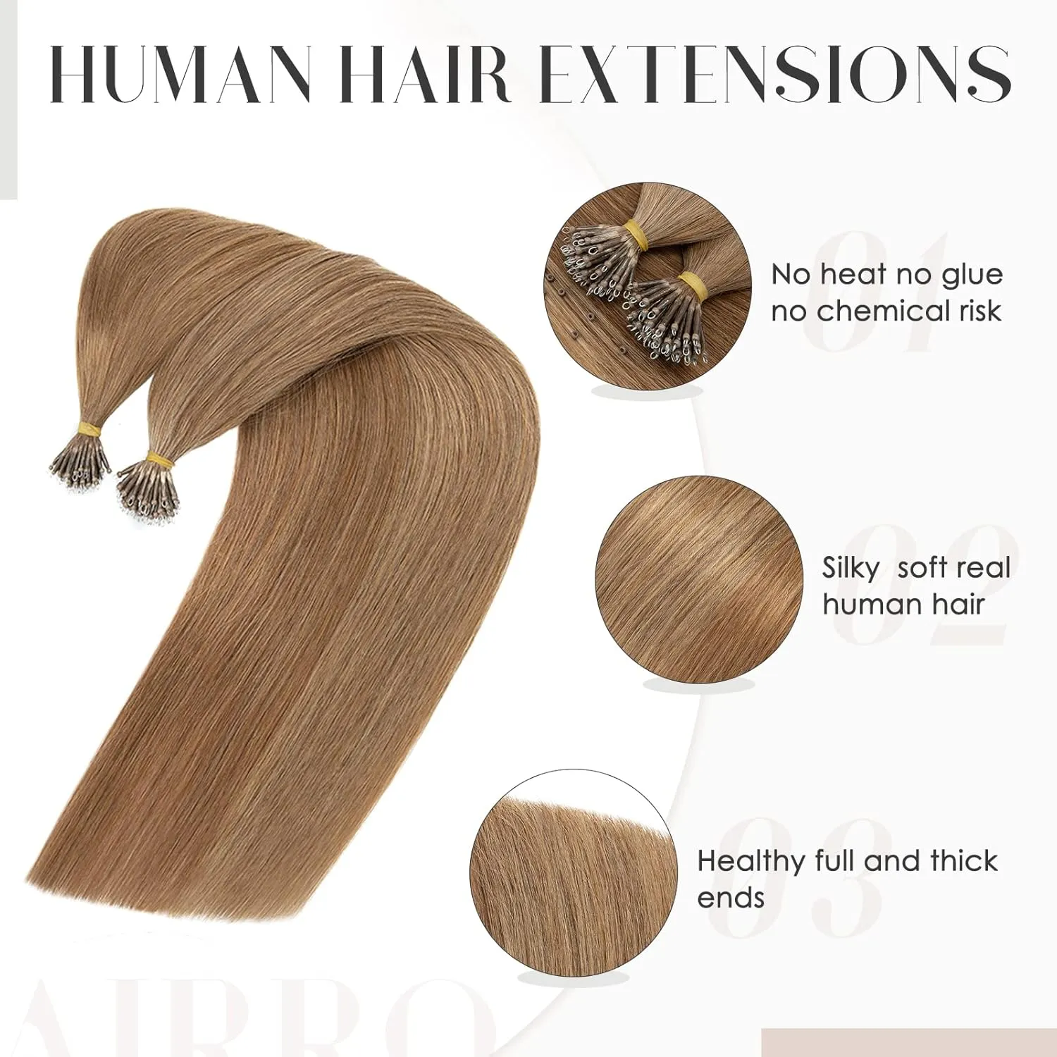 Hairro Nano Bead Hair Extensions Microlink Nano Ring Itip Hair Extensions Nano Beaded Hair Pre Bonded Cold Fushion Keratin Remy Hairpieces For Women 16inch 50g/PACK 50 Strands #06 Light Brown