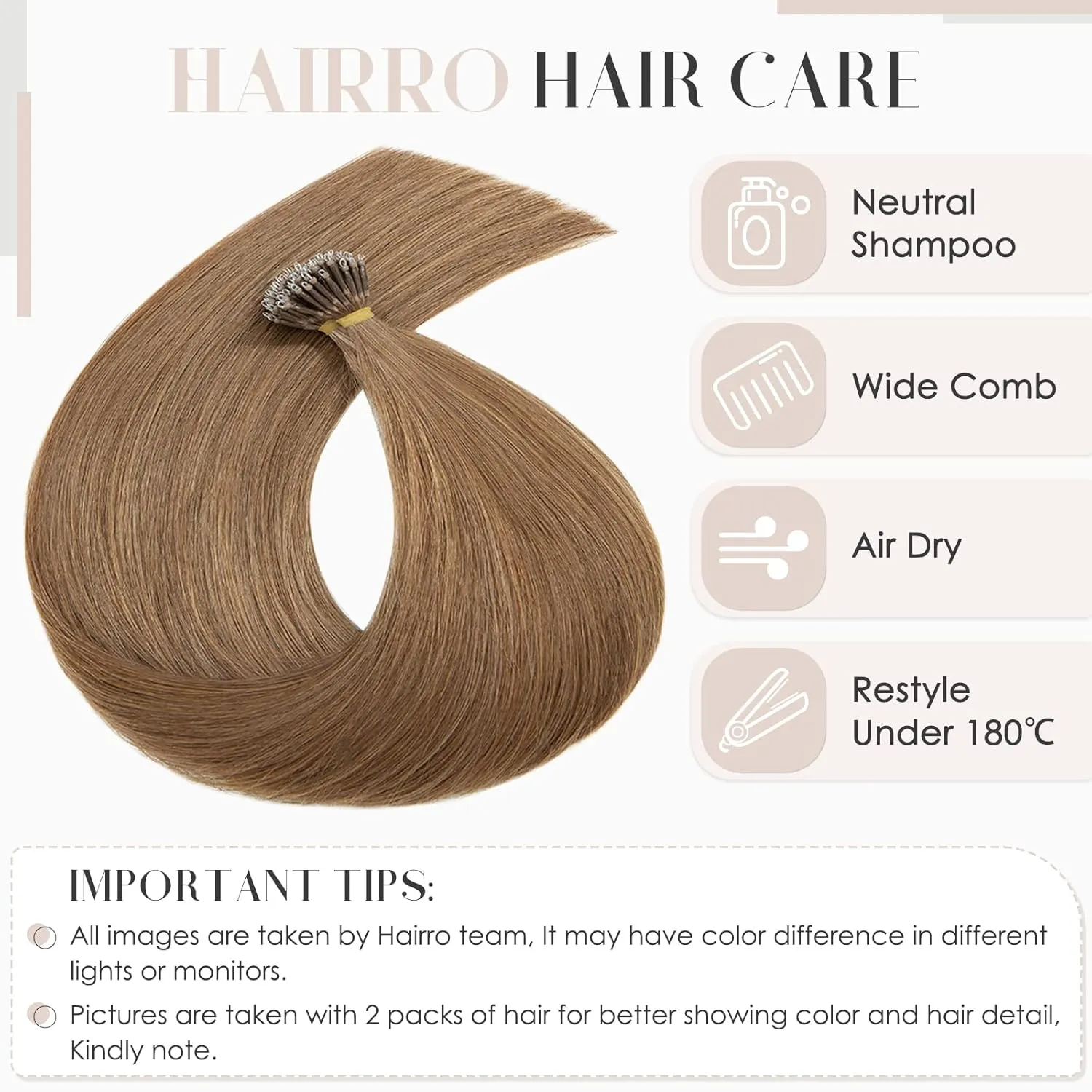 Hairro Nano Bead Hair Extensions Microlink Nano Ring Itip Hair Extensions Nano Beaded Hair Pre Bonded Cold Fushion Keratin Remy Hairpieces For Women 16inch 50g/PACK 50 Strands #06 Light Brown