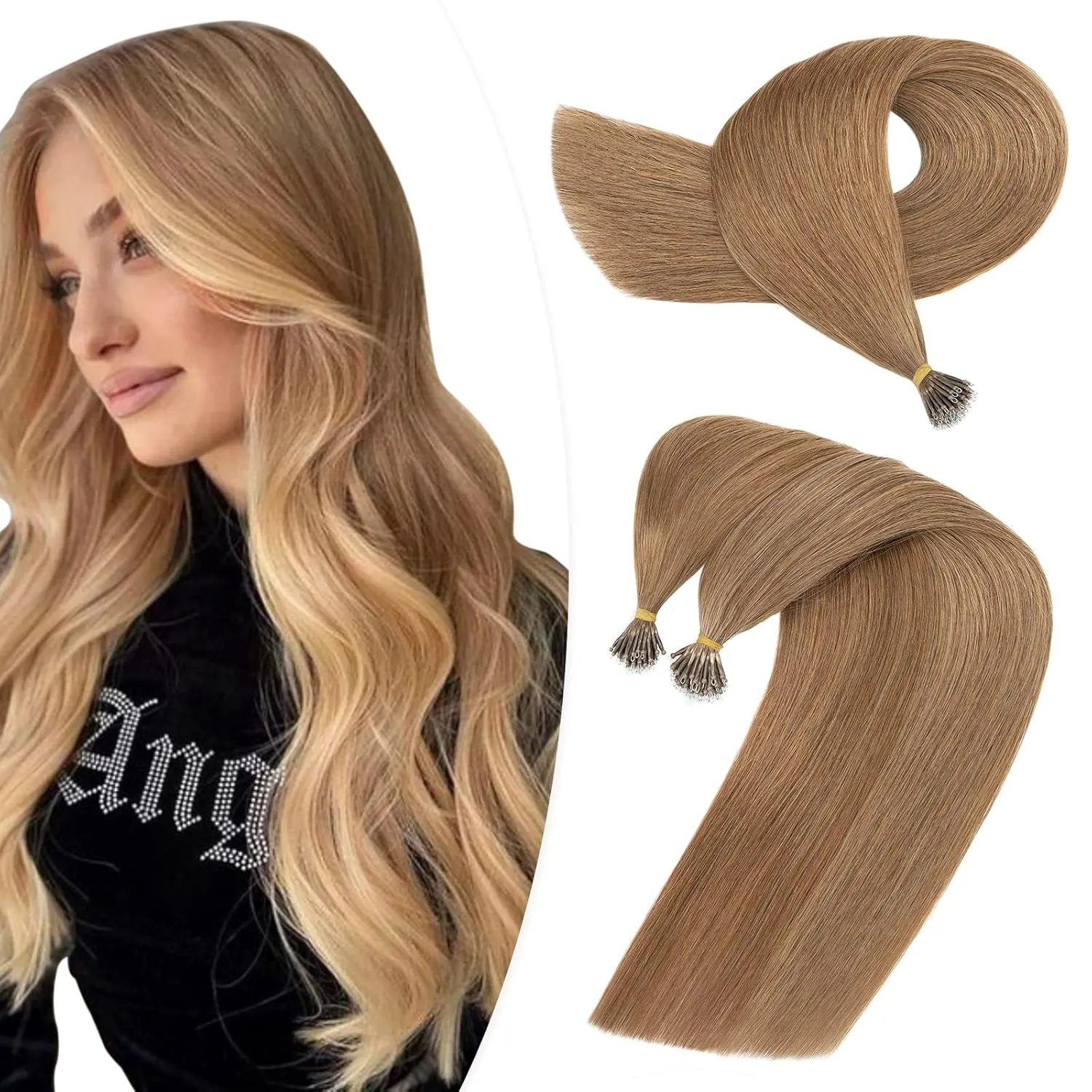 Hairro Nano Bead Hair Extensions Microlink Nano Ring Itip Hair Extensions Nano Beaded Hair Pre Bonded Cold Fushion Keratin Remy Hairpieces For Women 16inch 50g/PACK 50 Strands #06 Light Brown