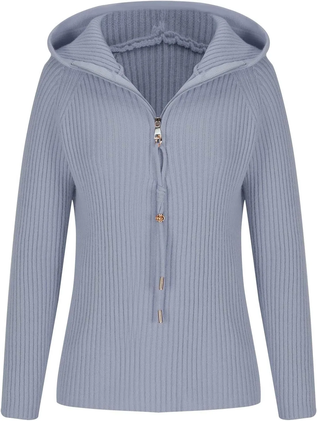 Half Zip Sweater for Women Fashion Winter Solid Drawstring Knit Blouse Striped Oversized Wide Hem Casual Outwear