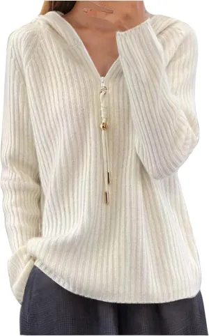 Half Zip Sweater for Women Fashion Winter Solid Drawstring Knit Blouse Striped Oversized Wide Hem Casual Outwear