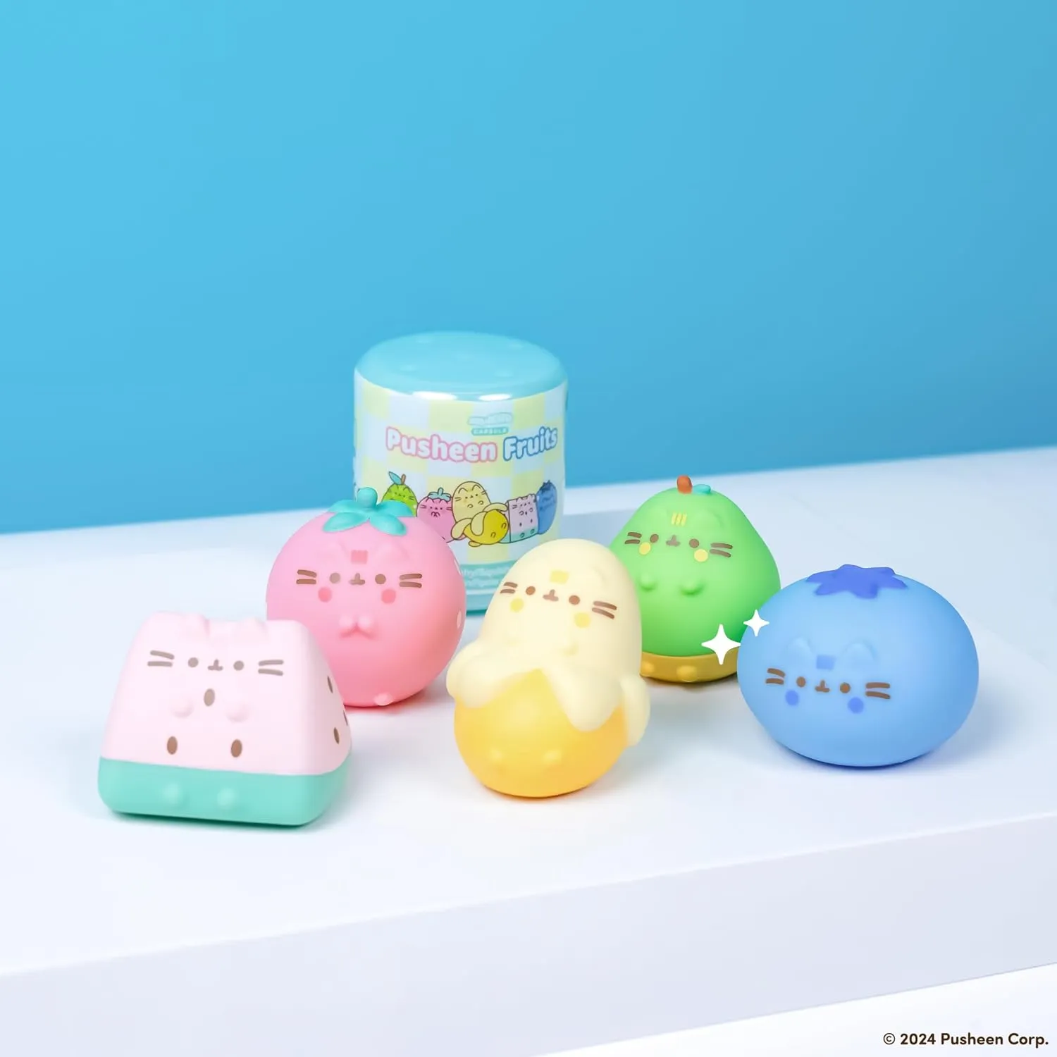 Hamee Pusheen The Cat [Surprise Blind Capsule] [Fruits Series] Cute Water Filled Squishy Toy [Birthday Gift Bags, Party Favors, Gift Basket Filler, Stress Relief Toys] (All 5 Styles - 5 Pc.)