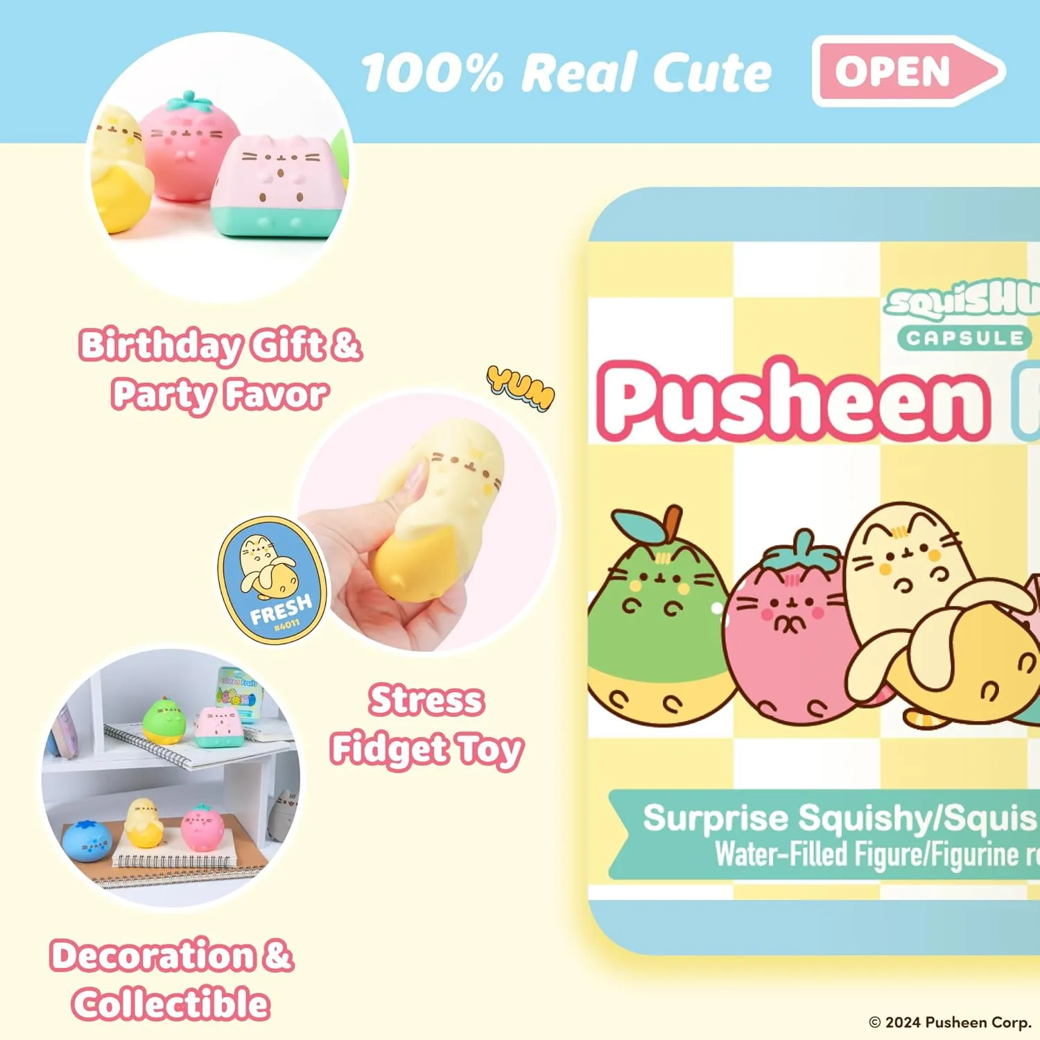 Hamee Pusheen The Cat [Surprise Blind Capsule] [Fruits Series] Cute Water Filled Squishy Toy [Birthday Gift Bags, Party Favors, Gift Basket Filler, Stress Relief Toys] (All 5 Styles - 5 Pc.)