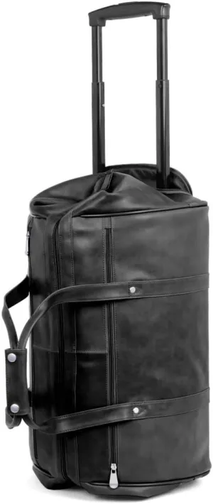 Hammacher Schlemmer The Rolling Widemouth Leather Weekend Bag - Black