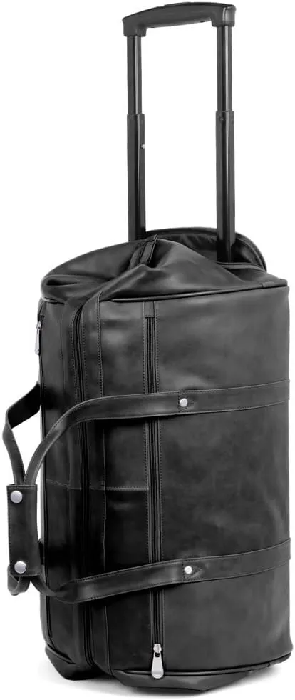 Hammacher Schlemmer The Rolling Widemouth Leather Weekend Bag - Black