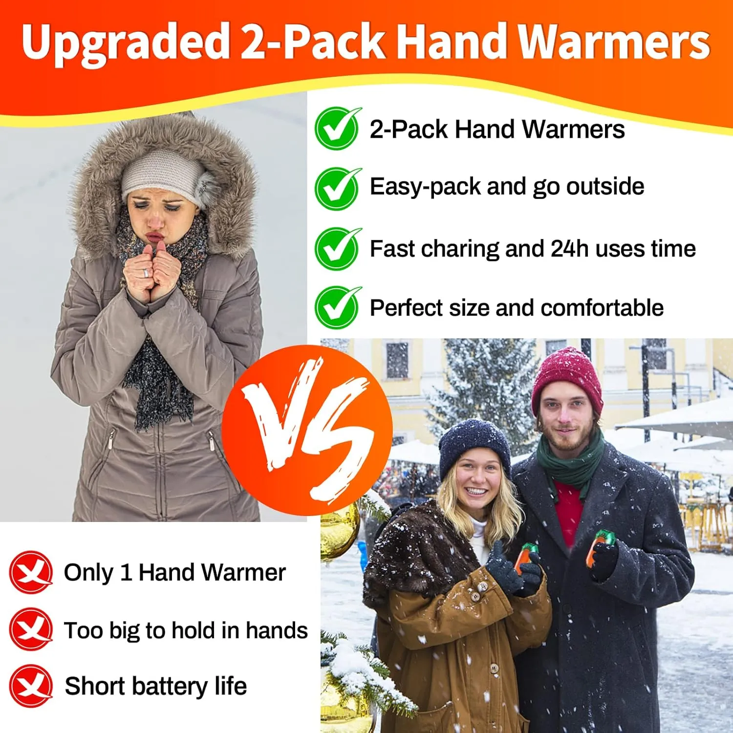 Hand Warmer Rechargeable, 2 Pack Rugby-Shaped Electric Hand Warmers with 3 Heat Setting, 20Hrs Long Lasting Portable Pocket Heater for Outdoor Camping, Hunting, Golf, Man Women Gifts