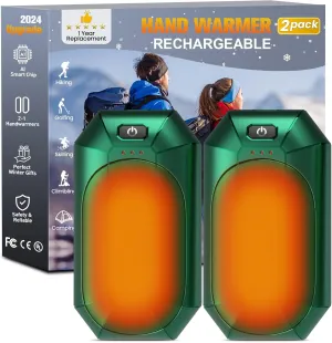 Hand Warmer Rechargeable, 2 Pack Rugby-Shaped Electric Hand Warmers with 3 Heat Setting, 20Hrs Long Lasting Portable Pocket Heater for Outdoor Camping, Hunting, Golf, Man Women Gifts