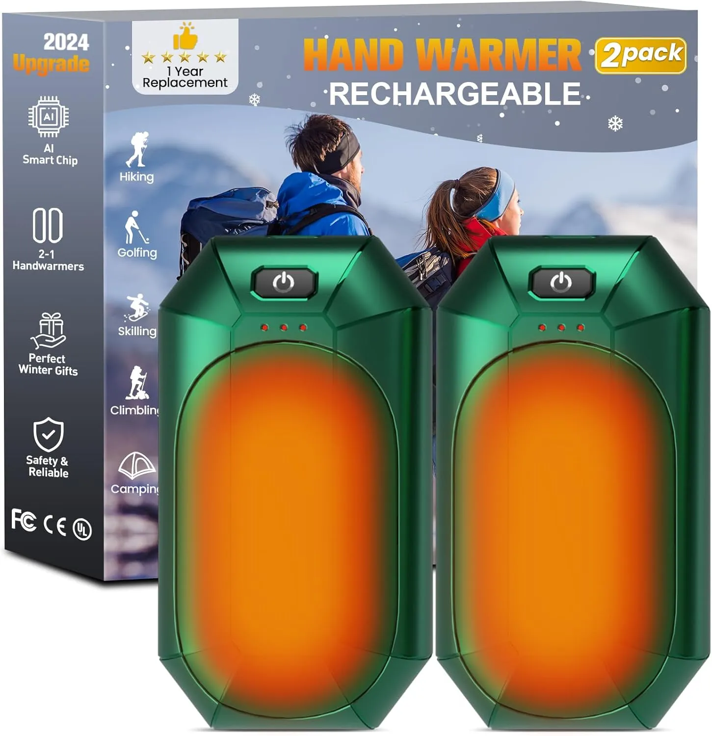 Hand Warmer Rechargeable, 2 Pack Rugby-Shaped Electric Hand Warmers with 3 Heat Setting, 20Hrs Long Lasting Portable Pocket Heater for Outdoor Camping, Hunting, Golf, Man Women Gifts