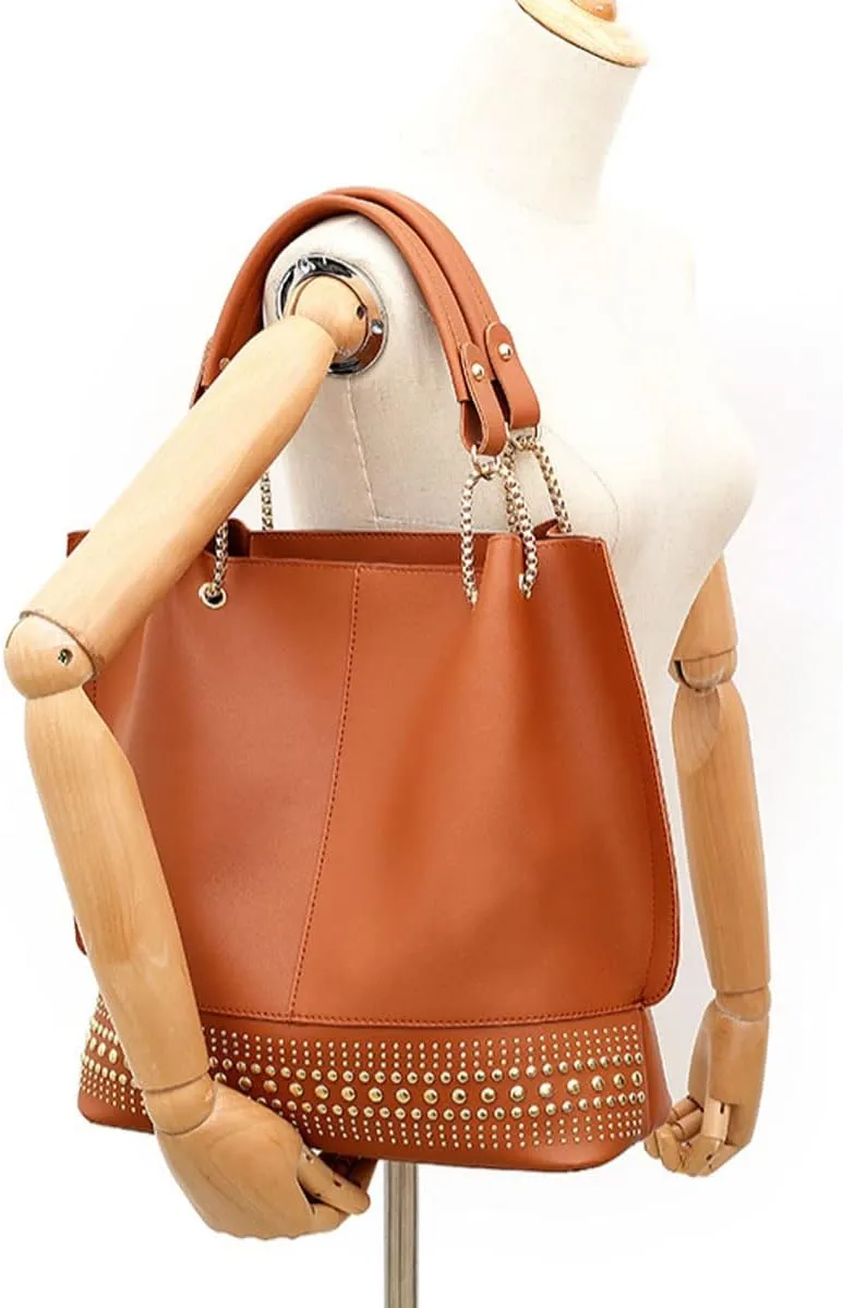 Handbags for Women Fashion Tote Bags Rivet Shoulder Bag Top Handle Satchel Purse Set 3pcs