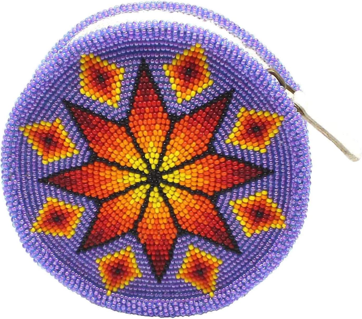 Handmade Beaded Coin Purse, Change Purse for Women, Seed Beads Coin Pouch, Native American Style Beaded Coin Wallet. (Purple Star)