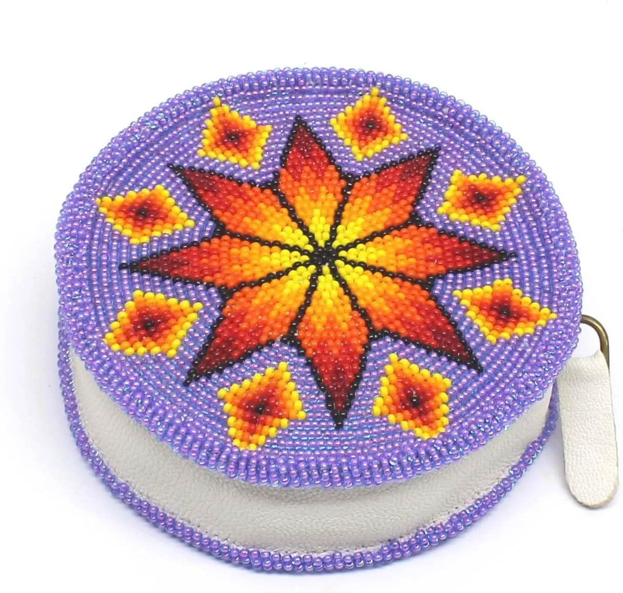 Handmade Beaded Coin Purse, Change Purse for Women, Seed Beads Coin Pouch, Native American Style Beaded Coin Wallet. (Purple Star)