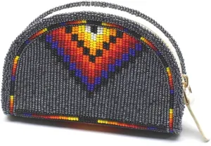 Handmade Beaded Coin Purse, Change Purse for Women, Seed Beads Native American Style Coin Wallet, Small Leather Coin Pouch.(Grey)