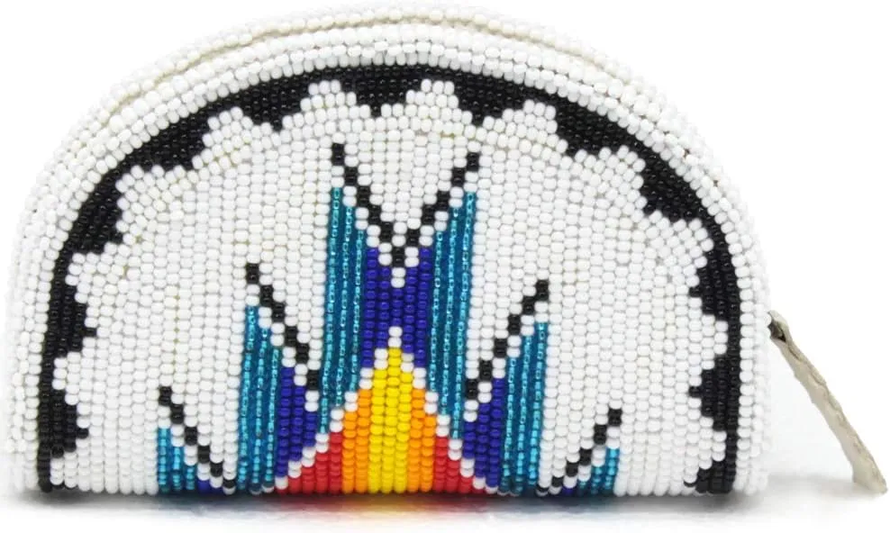 Handmade Beaded Coin Purse For Women, Native American Style Seed Beads Coin Pouch, Beaded Coin Wallet(Lavivia White).