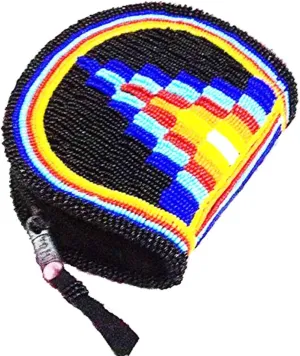 Handmade Beaded Coin Purse for Women, Seed Beads Native American Style Black Mountain Range Beaded Coin Wallet. VH-CP-4840.