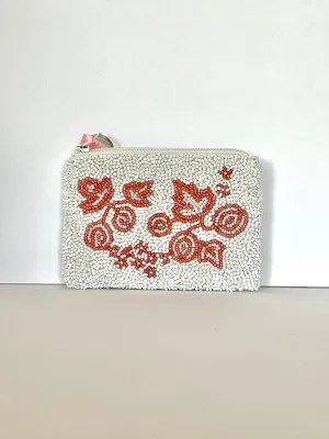 Handmade Beaded Coin Purse Pyrex Gooseberry Pink Pattern