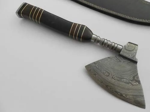 Handmade Damascus Viking Axe, Bearded Axe Chopping Axe,11" Buffalo Horn Handle Axe. Hand Forged Woodsman Axe