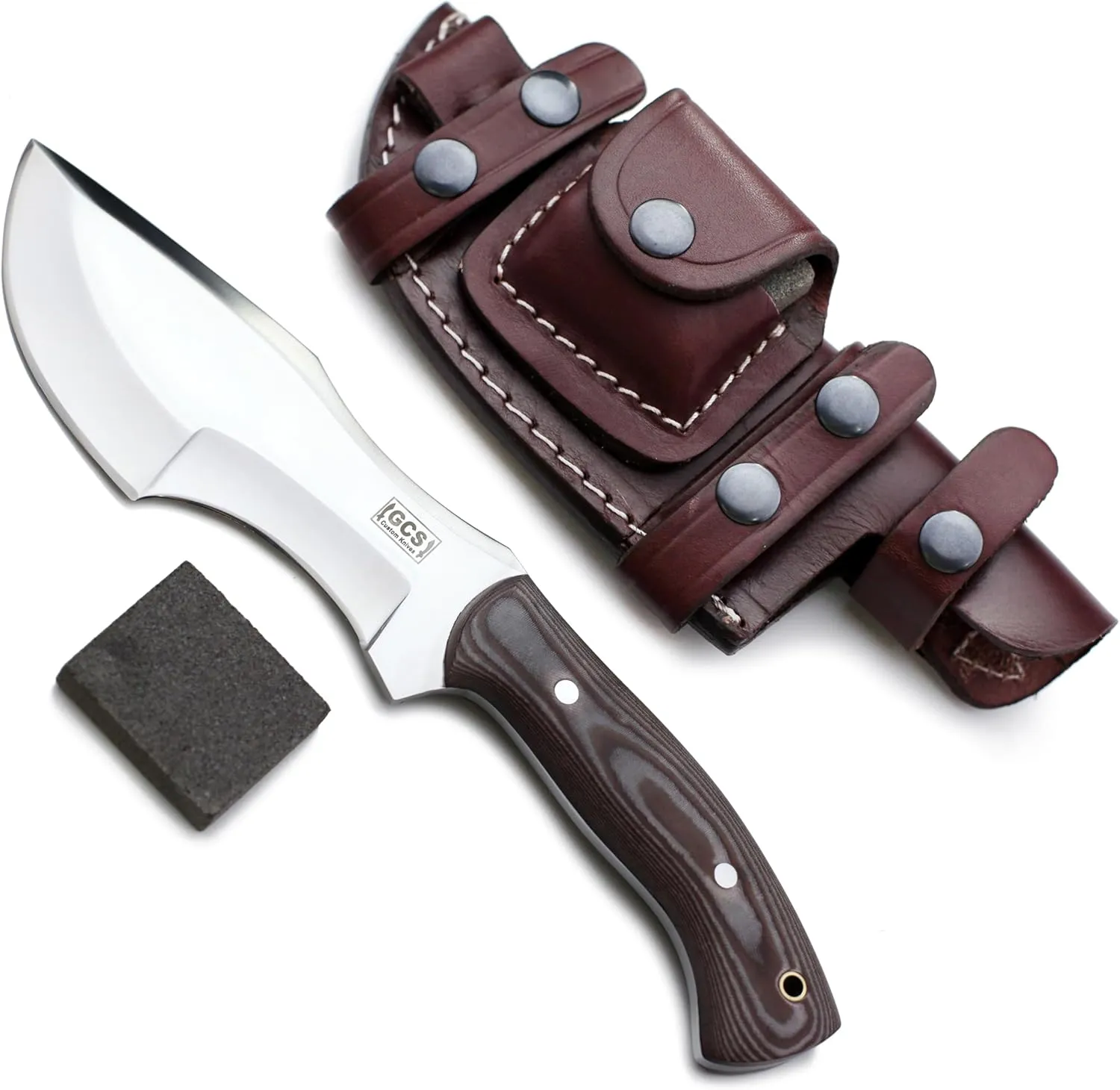 Handmade GCS D2 Steel, G10 Handle, Fixed Blade, Right-Hand Scout Carry - Buffalo Leather Sheath & Sharpening Stone - Ideal for Hunting, Camping, Survival, and EDC - GCS 110