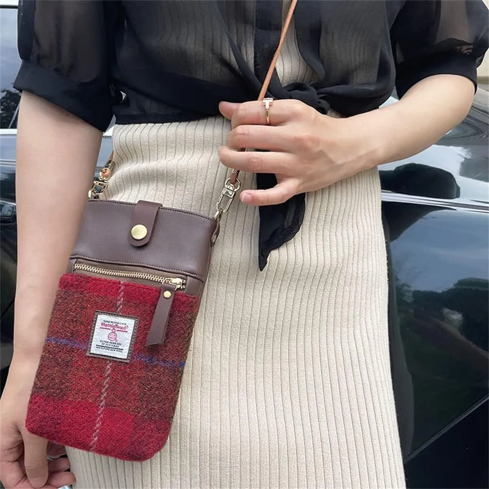 Harris Tweed Small Crossbody Bags for Women Designer Cell Phone Bag Wallet Purses Adjustable Strap With Zipper