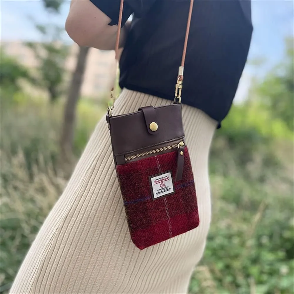 Harris Tweed Small Crossbody Bags for Women Designer Cell Phone Bag Wallet Purses Adjustable Strap With Zipper