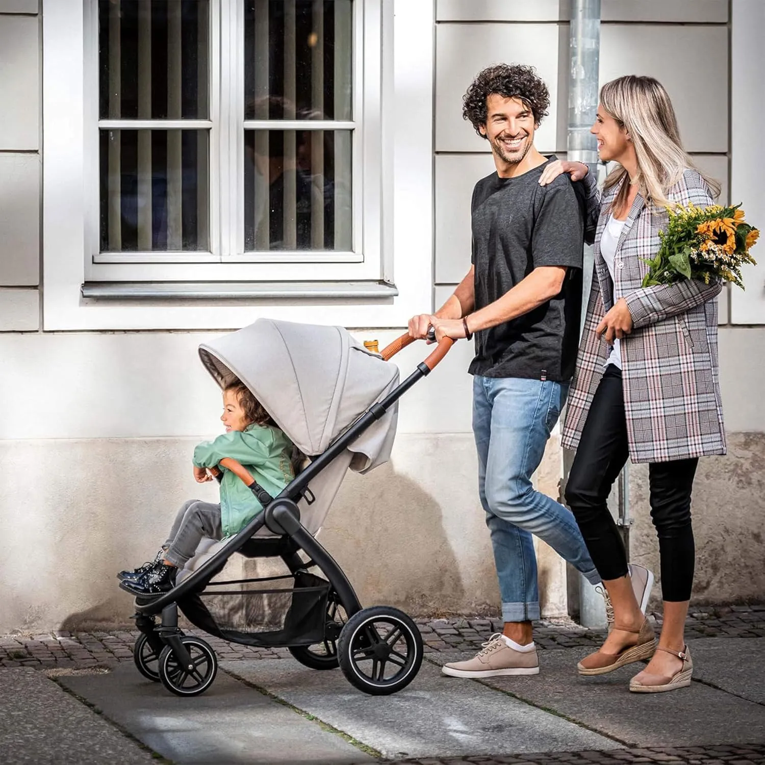 Hauck Uptown Deluxe Stroller - One-Handed Compact Folding, Fully Reclining, Adjustable Height, Cup Holder, Up to 55 lbs. Max Weight - Melange Grey