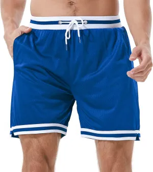 HEALONG Basketball Athletic Shorts Men - Mesh Gym Sports Workout Training Drawstring Retro Casual Fashion Short with Pockets
