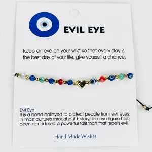 Heart & Rainbow Stones Evil Eye Card Bracelet: Protection