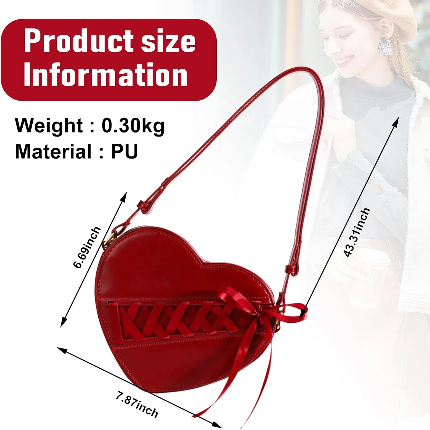 Heart Shape Satchel Crossbody Purse for women Zip Around Shoulder Bag Trendy Tote Shoulder Bag with Adjustable Strap