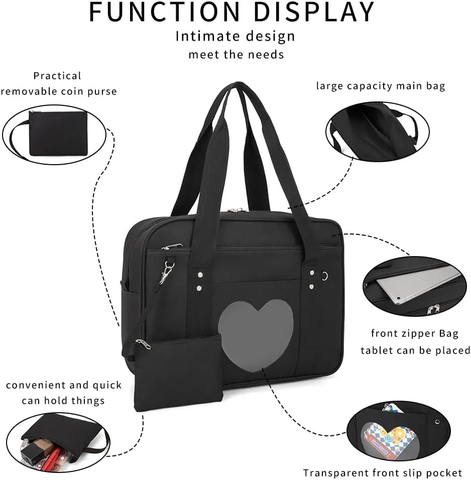 Heart Shape Window Japanese Handbag Versatile as a Laptop Bag Shoulder Bag