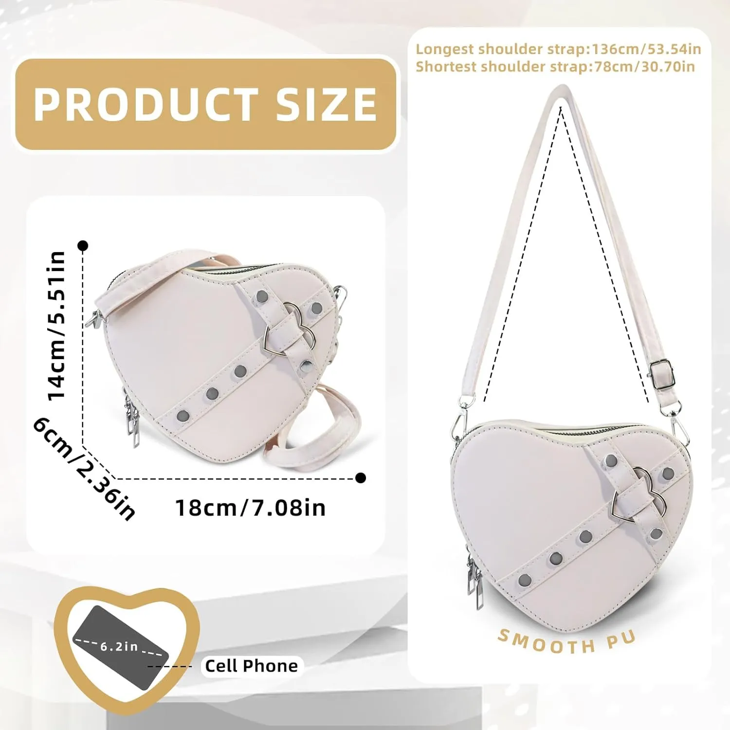 Heart Shaped Bag, PU Leather Small Crossbody Bags Heart Shaped Crossbody Purse, Heart Purse Mini Crossbody Bag