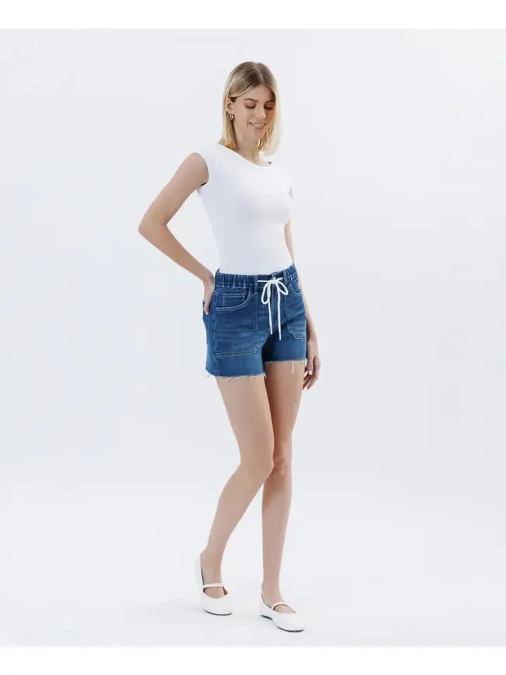 High Rise Drawstring Denim Shorts