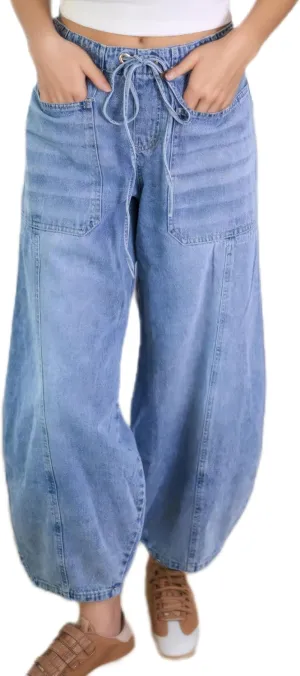 High Waisted High Waisted Elastic Waist Jean Joggers for Women Stretch Loose Denim Pants with Drawstring