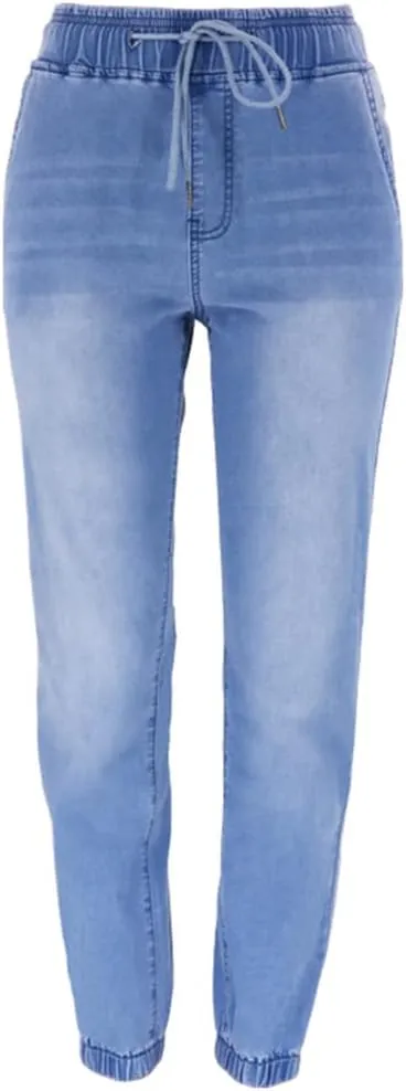 High Waisted High Waisted Elastic Waist Jean Joggers for Women Stretch Loose Denim Pants with Drawstring
