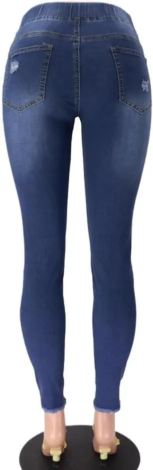 High Waisted High Waisted Elastic Waist Jean Joggers for Women Stretch Loose Denim Pants with Drawstring