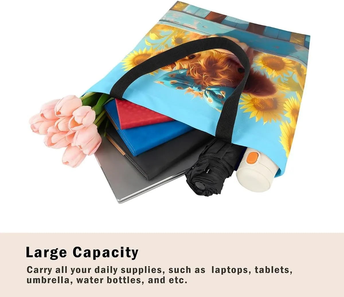 Highland Cow Canvas Tote Bag,Bull Cattle Tote Bag,Western Funny Animal Shopping Grocery Bags