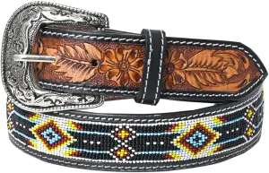 HILASON Western Genuine Leather Belt for Men Women Cowboy Cowgirl Handmade Unisex Full Grain Heavy Duty Tooled Beaded Belt
